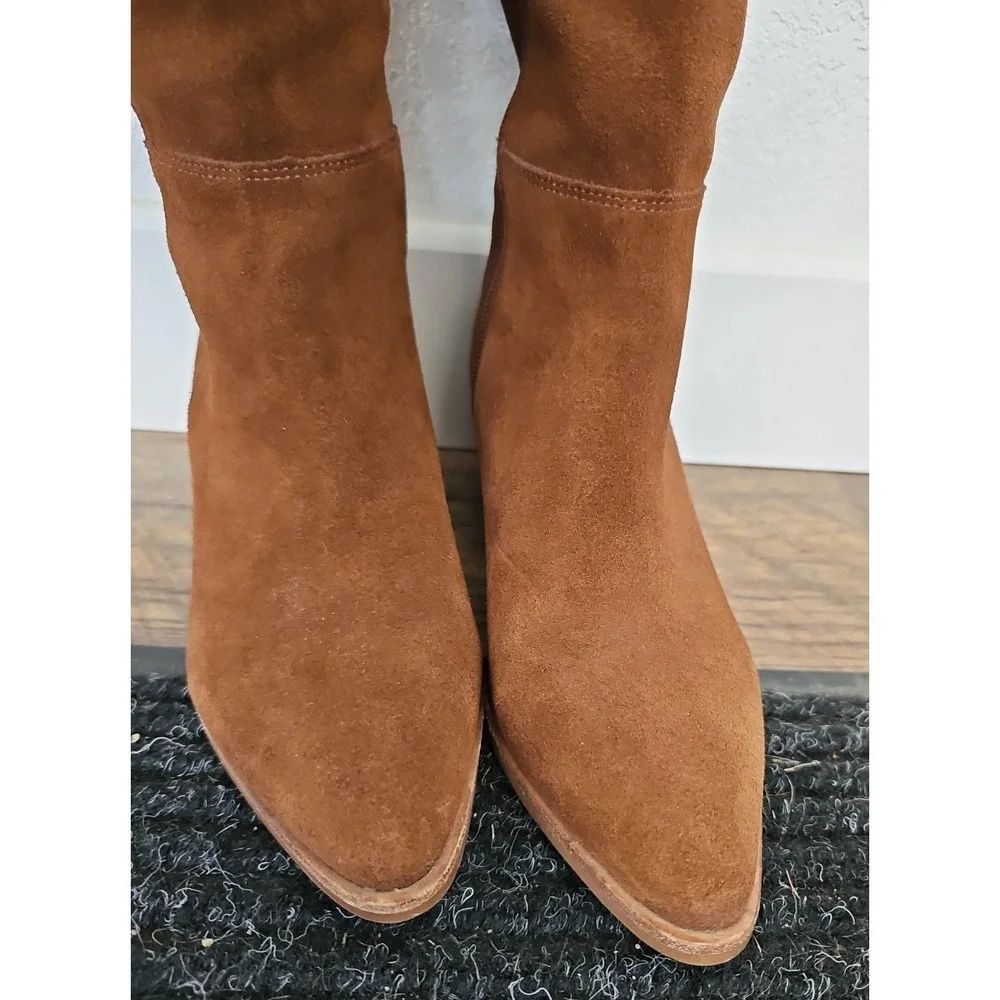 Steve Madden Huntley Cognac Leather Over Knee Boots Pointed Toe Women's 7